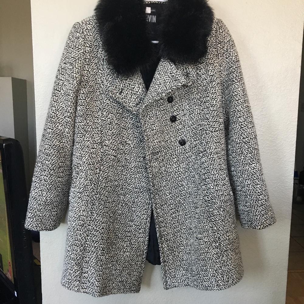 Marvin Richards Winter Coat Grid Plaid B&W szS